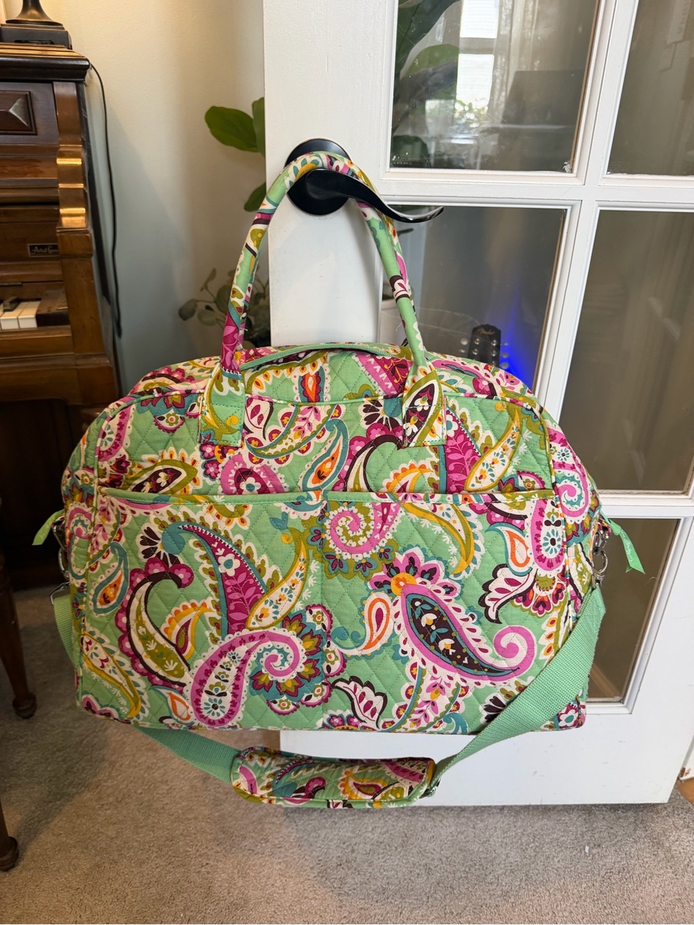 Vera Bradley Quilted Paisley Weekender Bag in Mint Green, Pink & Yellow